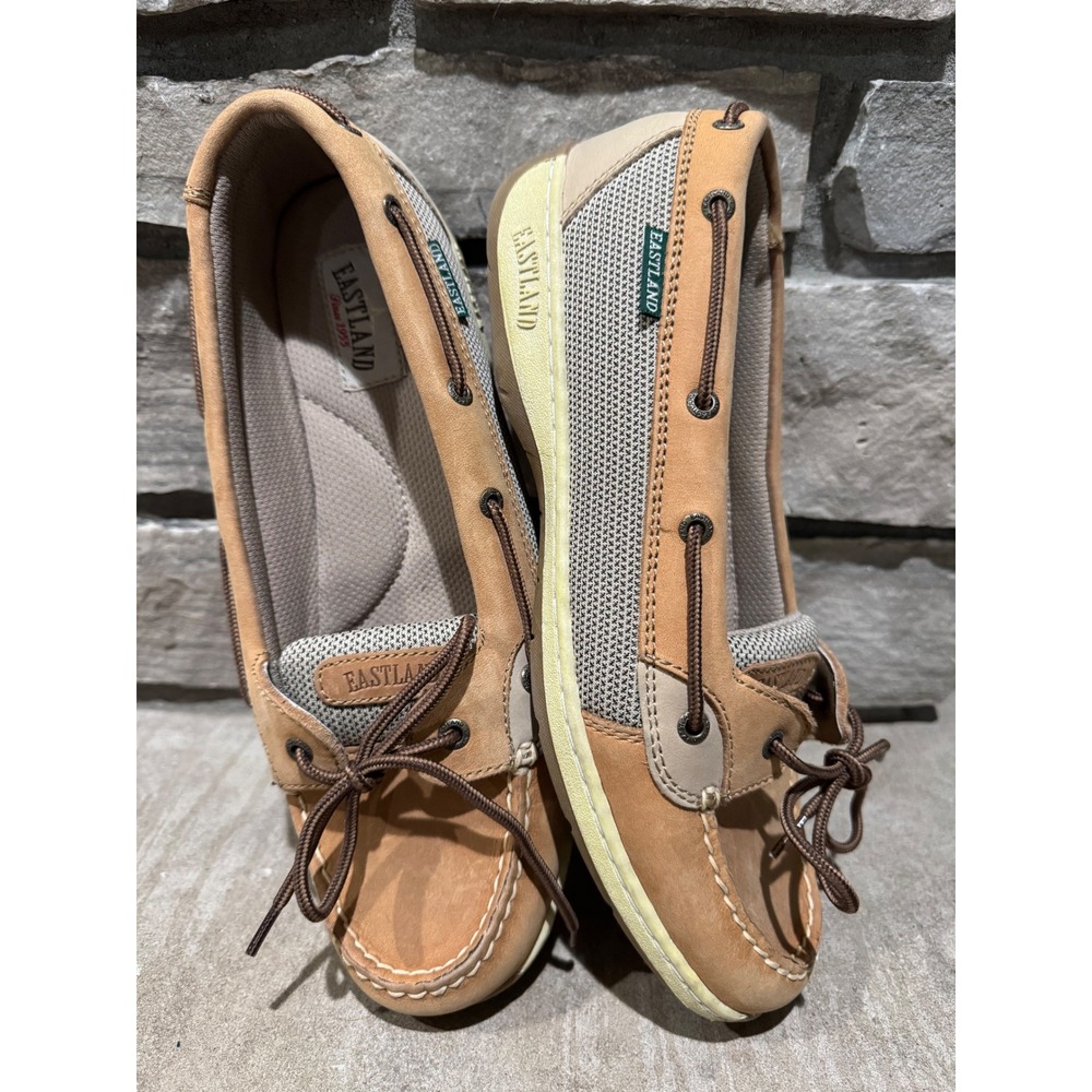 Eastland Sunrise Womens Boat Shoes Tan Leather Mesh Loafers Size 11W 3562-62